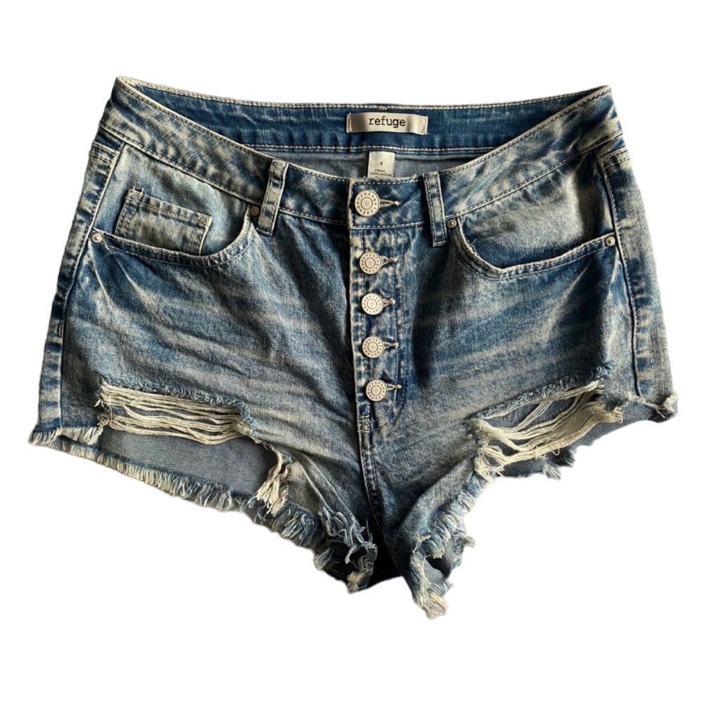 refugeā Distressed 5 Button Front Cotton Mini Shorts Size 6